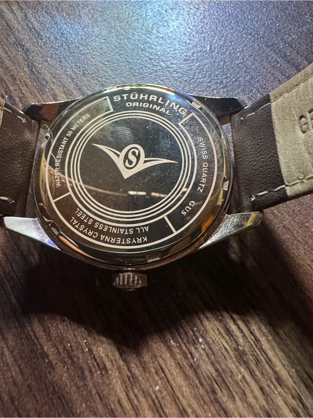 Stührling Original Men's Brown Leather Watch with Gold Case